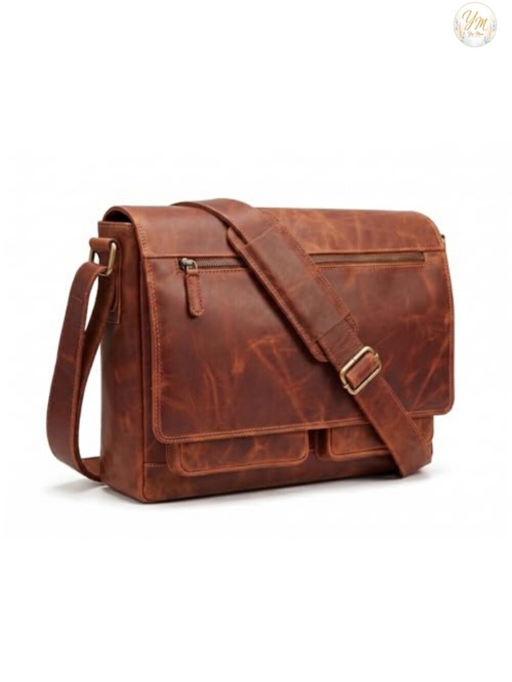 Full Grain Leather Laptop Messenger Bag Fits 15" Laptop Work Travel